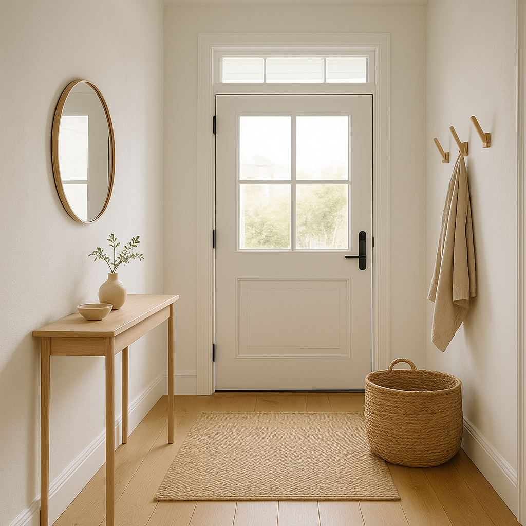 entrée de maison apaisante : principes simples pour une circulation plus fluide et un accueil plus harmonieux 2 entrée de maison apaisante et dégagée avec rangements sobres
