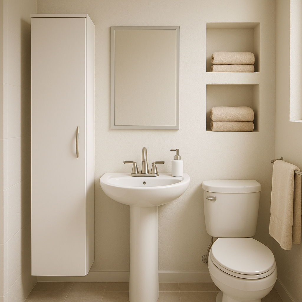 petite salle de bain : comment gagner de la place avec un rangement vertical vraiment efficace ? 2 meuble colonne dans une petite salle de bain avec rangement vertical